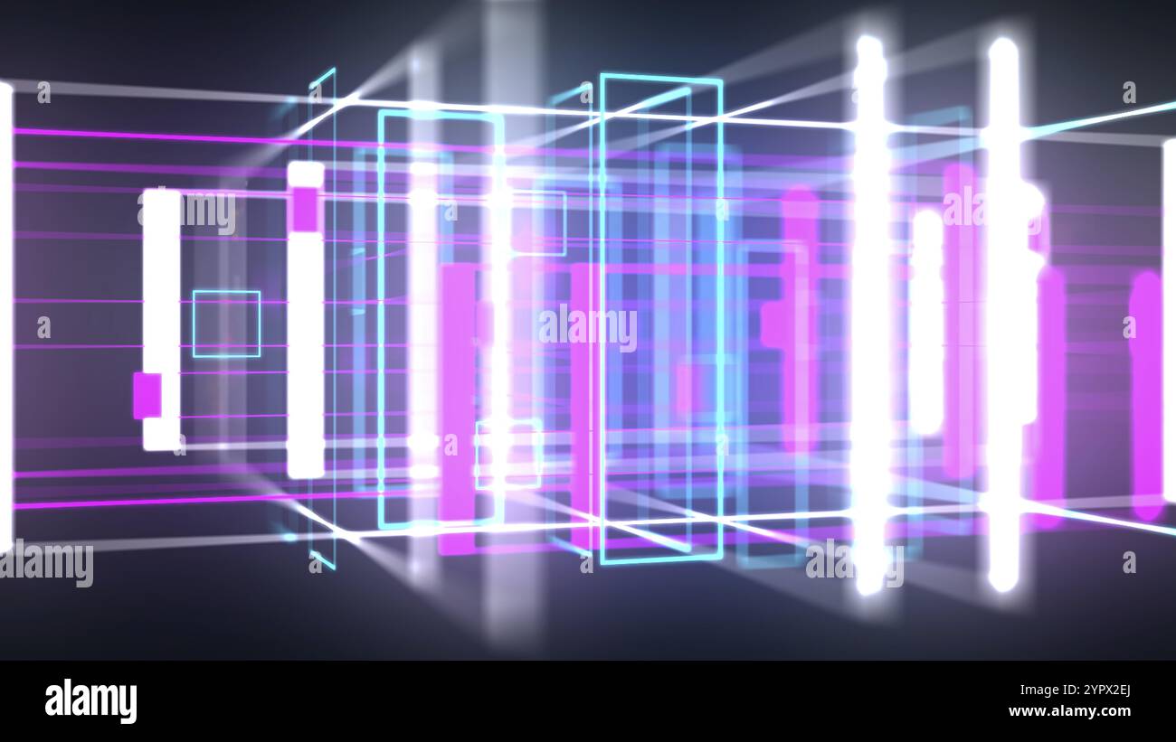 Boucle VJ à fond géométrique coloré de 3D néons. Formes brillantes et colorées Banque D'Images