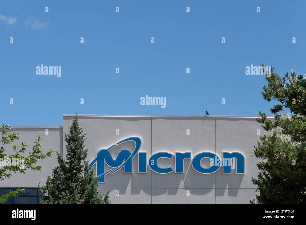 Logo micron sur le bâtiment à son siège à Boise, ID, États-Unis. copier l'espace Banque D'Images