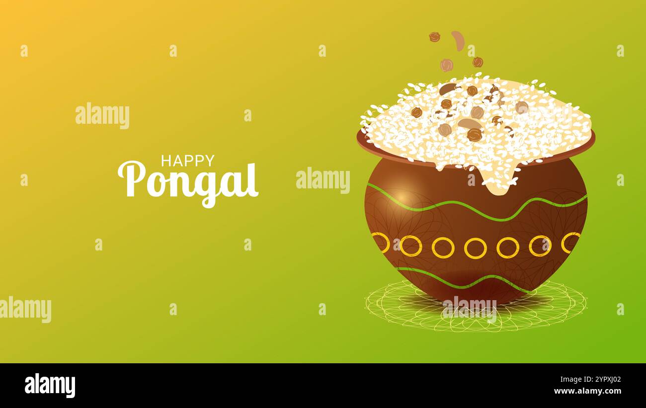 Happy Pongal festival de récolte en Inde célébrer le fond. Plat de riz sucré. Modèle pour le flyer de bannière de réduction de carte postale de célébration. Illustration vectorielle Illustration de Vecteur