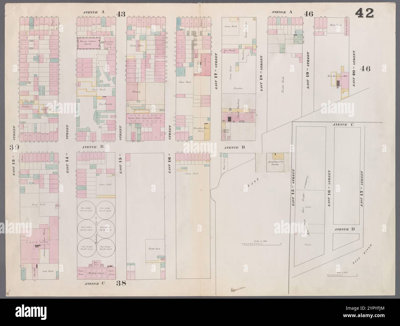 Carte délimitée par East 20th Street, East River, East 17th Street, East River, East 15th Street, Avenue C, East 13th Street, Avenue A, planche 42 1857 - 1862 par Perris, William Banque D'Images