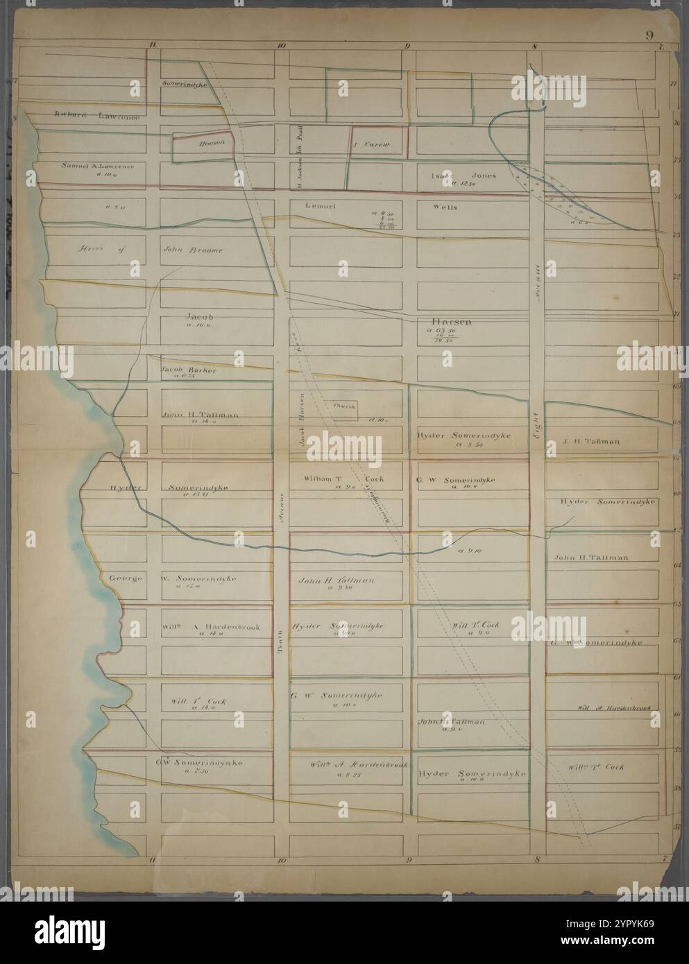 Délimitée par W. 77th Street, (Central Park) Seventh Avenue (Lincoln Square), W. 57th Street et Hudson River, page 9 1868 Banque D'Images