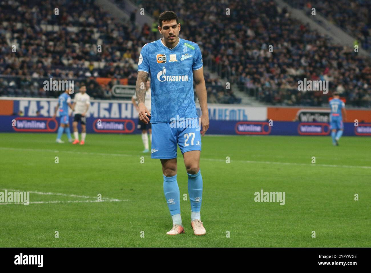 Saint-Pétersbourg, Russie. 1er décembre 2024. Marcilio Florencio Mota Filho, communément connu sous le nom de Nino (27) de Zenit vu en action lors du match de football de la première Ligue russe entre Zenit Saint-Pétersbourg et Krylya Sovetov Samara à Gazprom Arena. Score final Zenit 2:3 Krylya Sovetov. Crédit : SOPA images Limited/Alamy Live News Banque D'Images