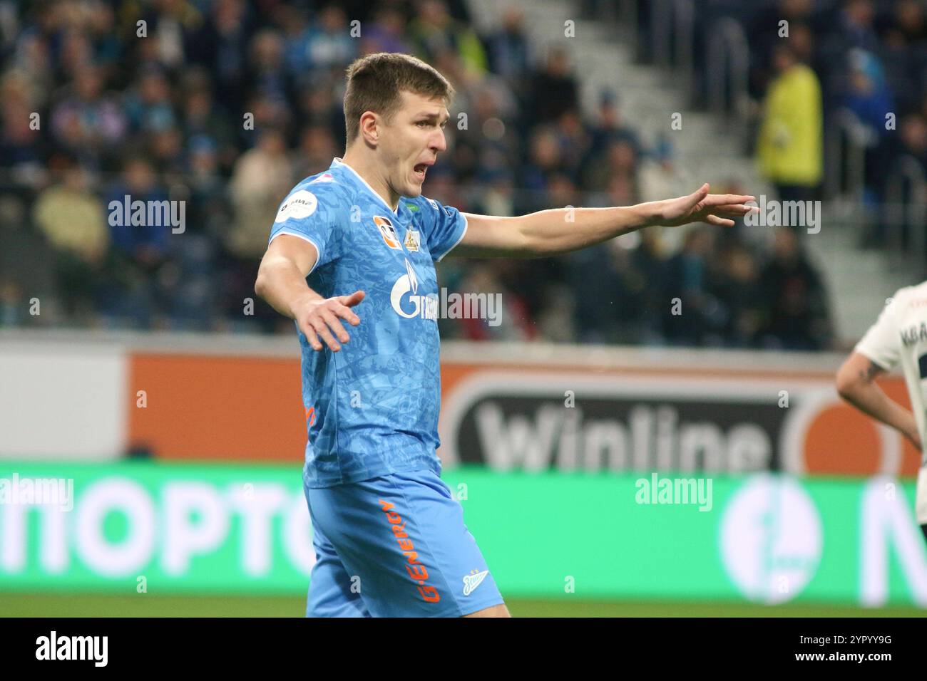 Saint-Pétersbourg, Russie. 1er décembre 2024. Aleksandr Sobolev (7 ans) de Zenit vu en action lors du match de premier League russe entre Zenit Saint-Pétersbourg et Krylya Sovetov Samara à Gazprom Arena. Score final Zenit 2:3 Krylya Sovetov. (Photo de Maksim Konstantinov/SOPA images/SIPA USA) crédit : SIPA USA/Alamy Live News Banque D'Images