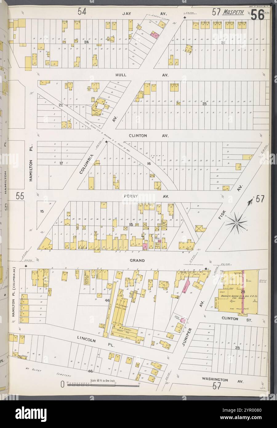 Queens V. 3, plate No 56 [carte bornée par Jay Ave., Fisk Ave., Juniper Ave., Lincoln PL., Hamilton PL.] 1884 - 1936 Banque D'Images