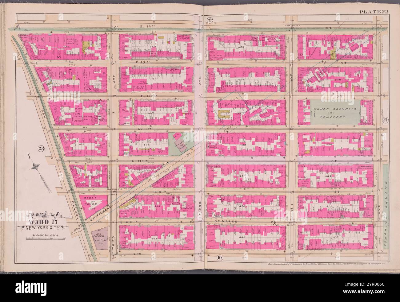 Planche 22 [carte délimitée par E. 14e équipée, AVE. A, 7th préparé, 4th Ave.] 1893 de Robinson, E. (Elisha) Banque D'Images