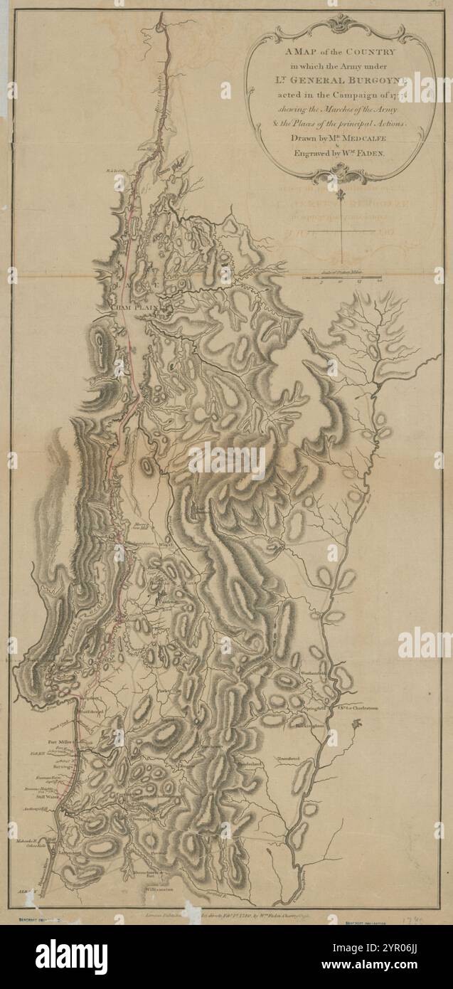Une carte du pays dans lequel l'armée du général Burgoyne a agi dans la campagne de 1777 : jeter les marches de l'armée et les lieux des principales actions 1780-02-01 par Medcalfe, Mr. Banque D'Images