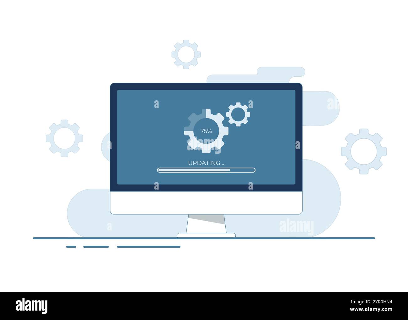 Ordinateur de bureau avec illustration vectorielle plate d'écran de mise à jour, maintenance du système, processus de mise à jour, installer le logiciel, système d'exploitation, Illustration de Vecteur