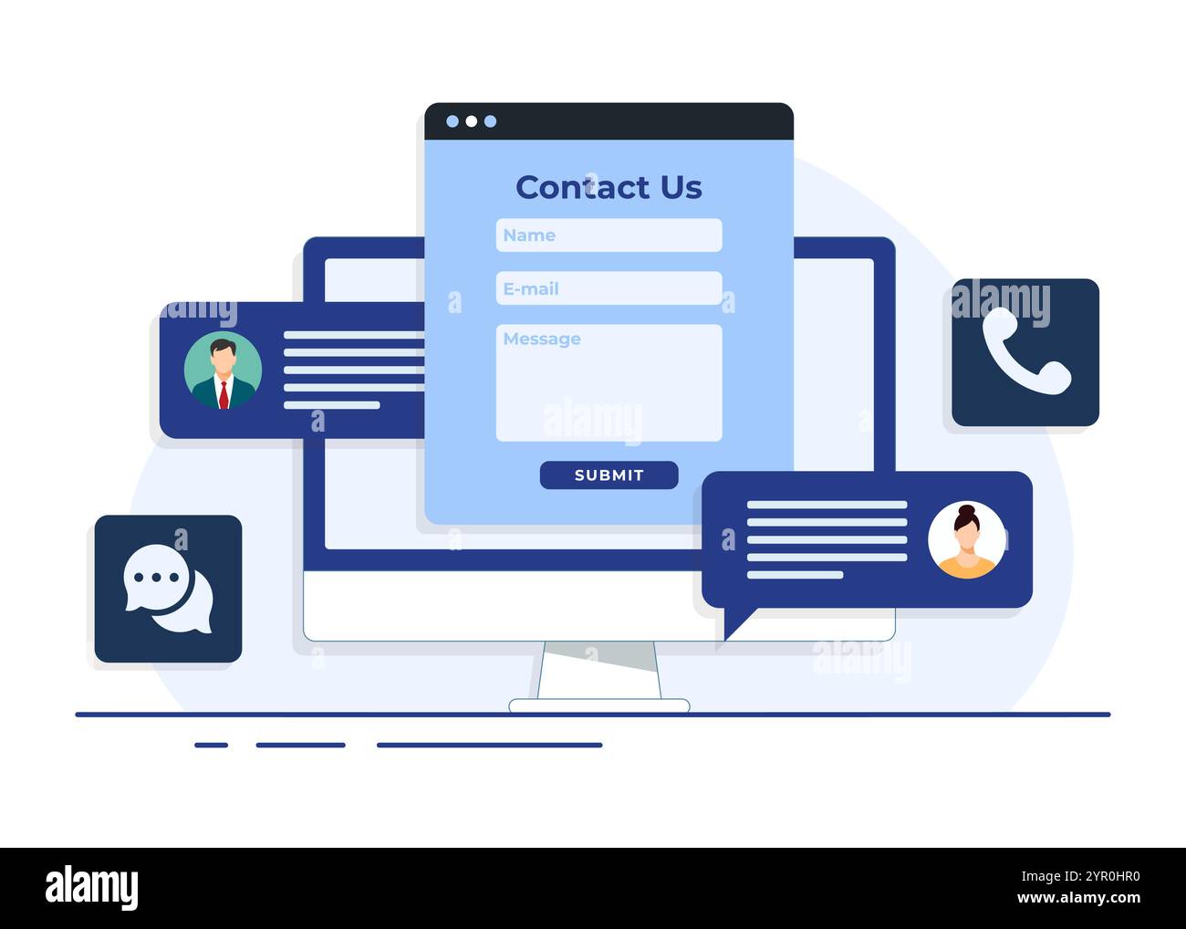 Contactez-nous formulaire sur l'illustration plate de l'écran de bureau pour bannière web, application mobile, présentation d'entreprise, matériel publicitaire, support client, personnaliser Illustration de Vecteur Contactez-nous formulaire sur l'illustration plate de l'écran de bureau pour bannière web, application mobile, présentation d'entreprise, matériel publicitaire, support client, personnaliser Illustration de Vecteur
