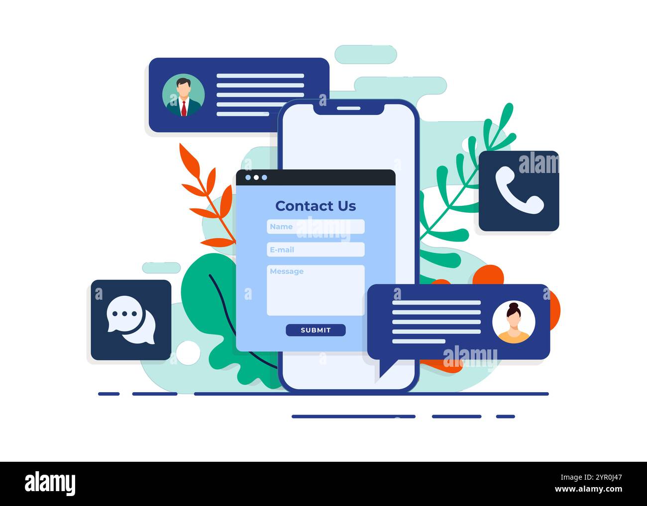 Contactez-nous formulaire sur l'écran de smartphone avec bulles de message illustration plate pour bannière web, application mobile, présentation d'entreprise, matériel publicitaire, C Illustration de Vecteur Contactez-nous formulaire sur l'écran de smartphone avec bulles de message illustration plate pour bannière web, application mobile, présentation d'entreprise, matériel publicitaire, C Illustration de Vecteur