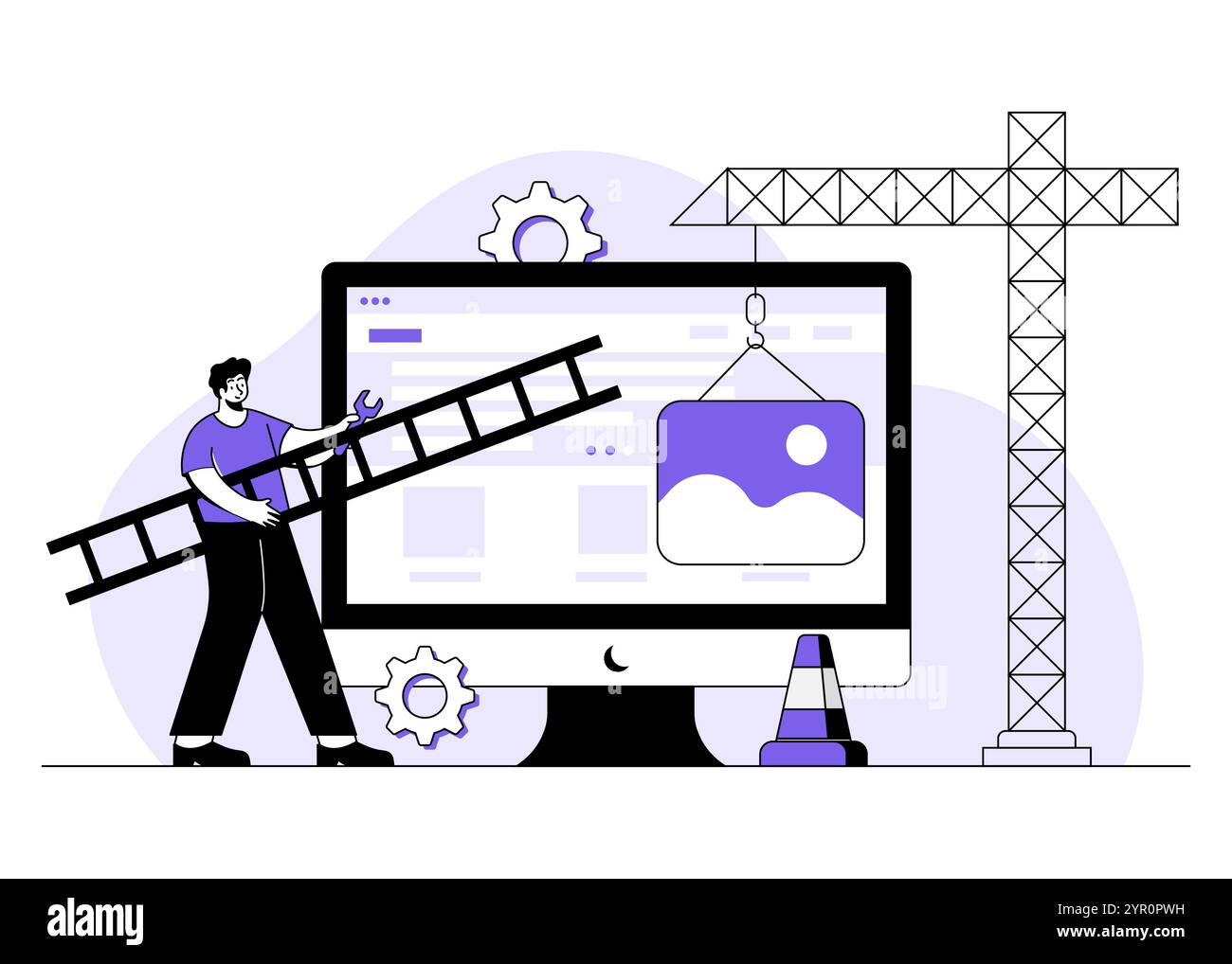 Site Web, concept de vecteur d'illustration plat en construction pour la page de destination, ui, web, application mobile,, maintenance du système, site Web de développement de développeurs, W Illustration de Vecteur
