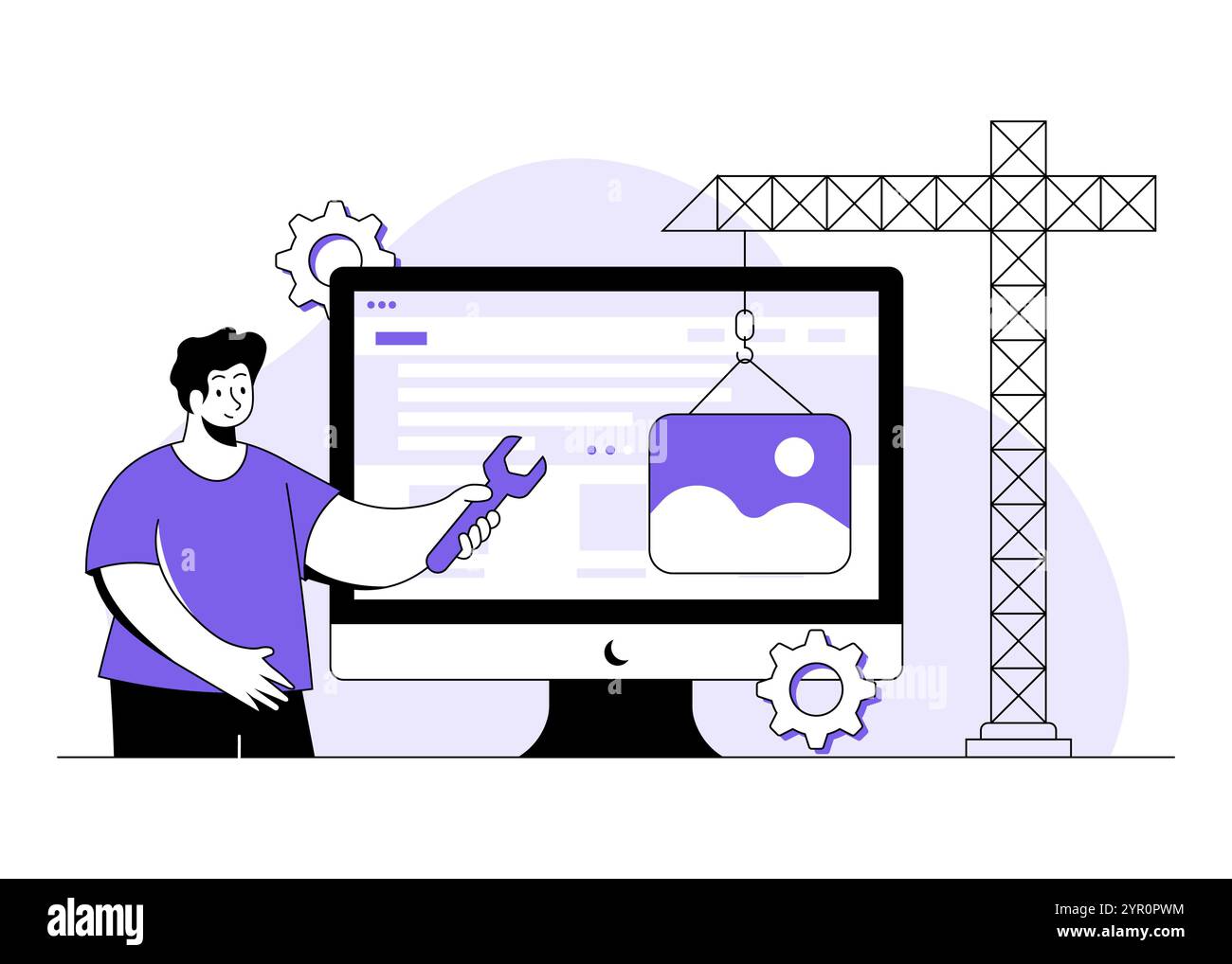 Site Web, concept de vecteur d'illustration plat en construction pour la page de destination, ui, web, application mobile,, maintenance du système, site Web de développement de développeurs, W Illustration de Vecteur