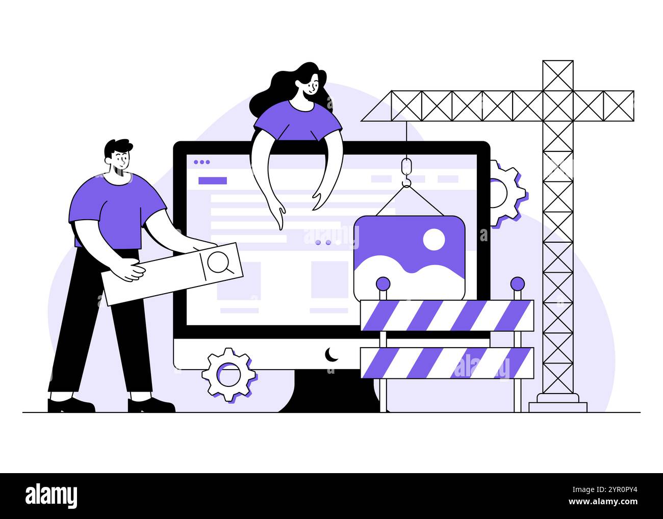 Site Web, concept de vecteur d'illustration plat en construction pour la page de destination, ui, web, application mobile,, maintenance du système, les gens construisent des sites Web, des toiles Illustration de Vecteur