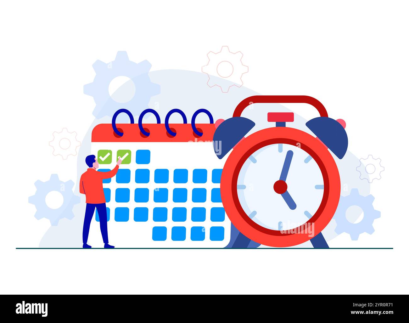 Gestion des horaires, jour de planification, tâches de travail de planification des employés, planification et organisation des tâches à venir à l'aide d'un calendrier, gestion du temps et complet Illustration de Vecteur