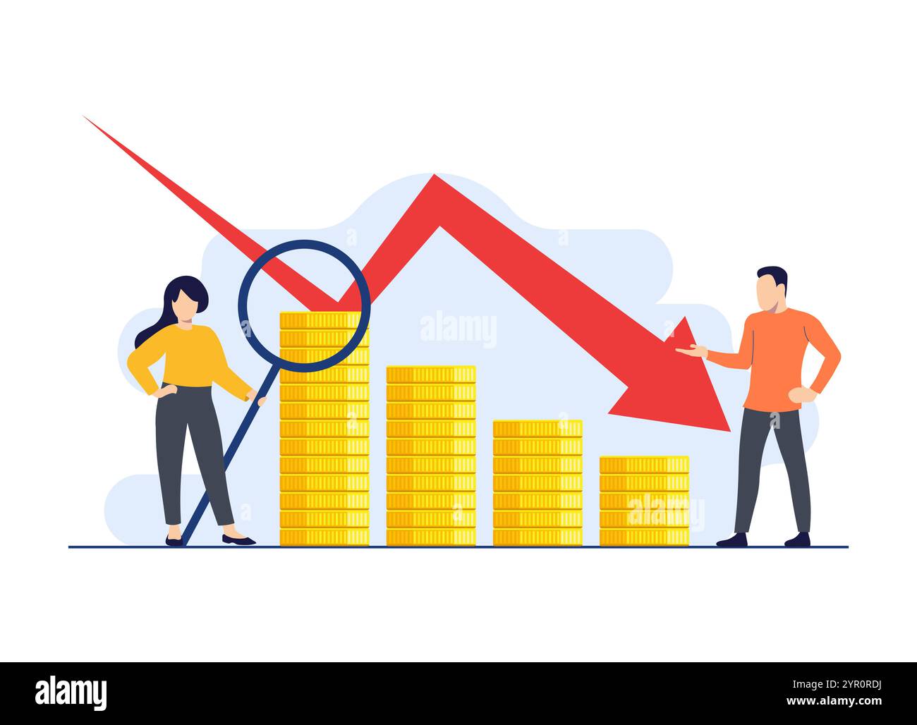 Hommes d'affaires confrontés à des crises financières et des pertes d'argent, faillite d'entreprise, récession économique, inflation, déflation, faillite, krach boursier, bourse Illustration de Vecteur