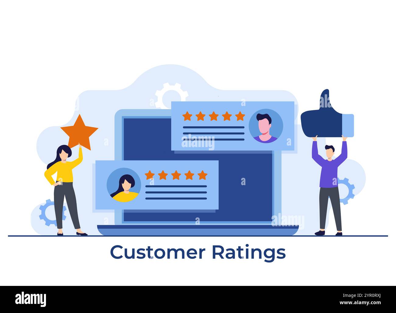 Clients donnant des étoiles de notation, commentaires des clients et avis sur l'écran de l'ordinateur portable, concept d'examen de l'application, clients satisfaits montrant le soutien en quittant Illustration de Vecteur Clients donnant des étoiles de notation, commentaires des clients et avis sur l'écran de l'ordinateur portable, concept d'examen de l'application, clients satisfaits montrant le soutien en quittant Illustration de Vecteur