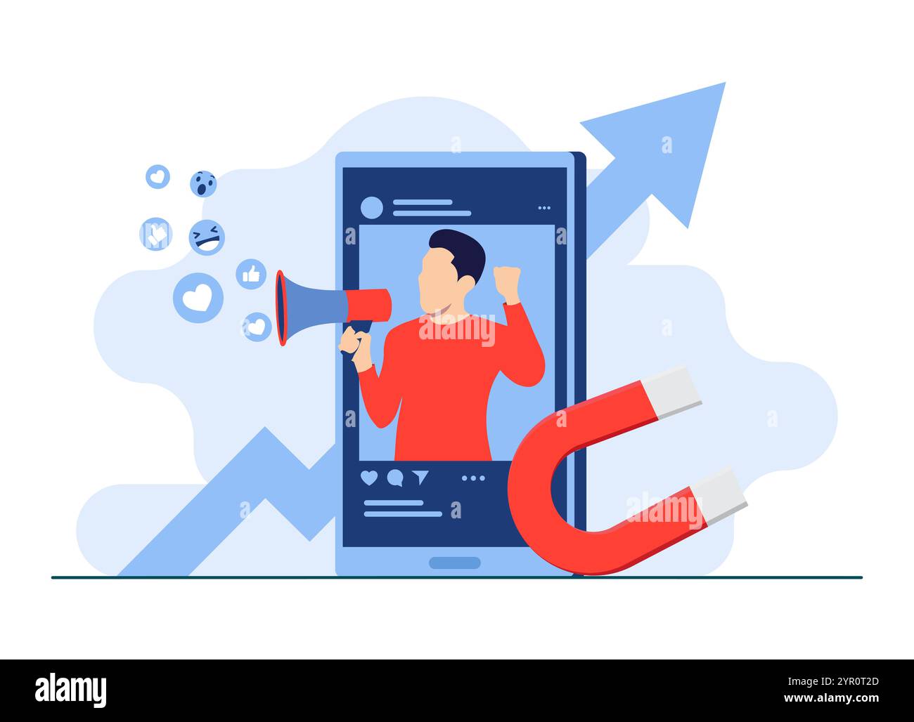 Illustration vectorielle plate de concept de marketing de médias sociaux pour la page de destination, bannière Web, application mobile, bannière, stratégie de contenu d'entreprise, web desig Illustration de Vecteur