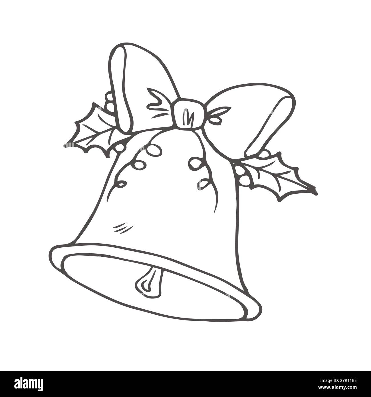 Merry Christmas Bell contour, icône d'esquisse de cloche de noël isolé vecteur, logo de cloche de noël, cloche de noël avec fond blanc de ruban. Illustration de Vecteur