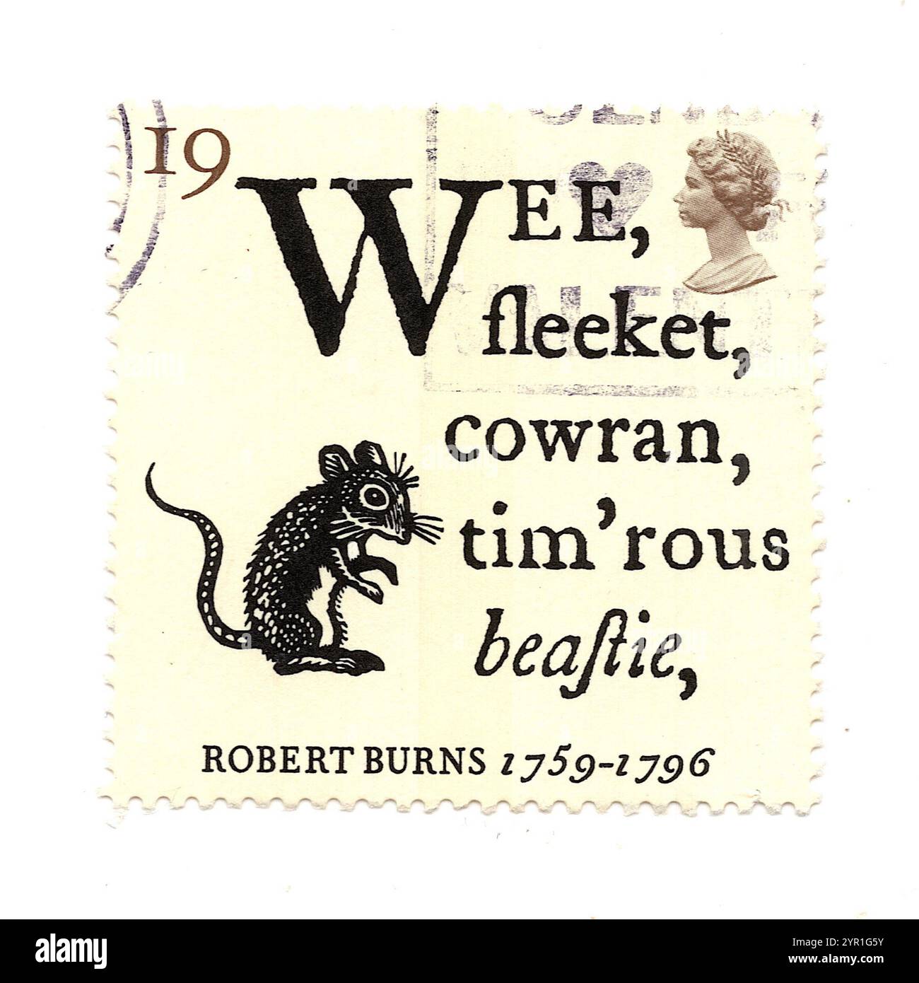 Un timbre-poste vintage de Grande-Bretagne représentant Robert Burns. Banque D'Images