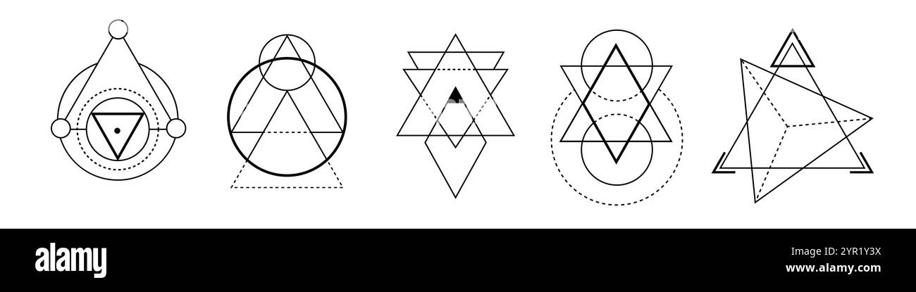Triangle alchimique avec des lignes sacrées pour des thèmes mystiques. Illustration de Vecteur