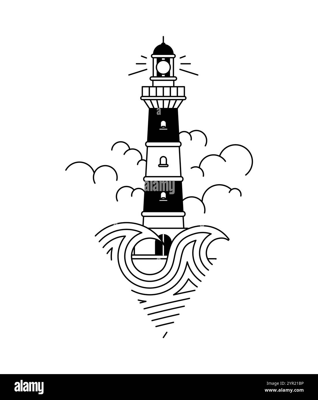 Tatouage phare isolé. Repère de navigation utilisé pour marquer les côtes. Concept tatouage symbolise l'espoir pour le meilleur, le désir de trouver le bon chemin dans LIF Illustration de Vecteur