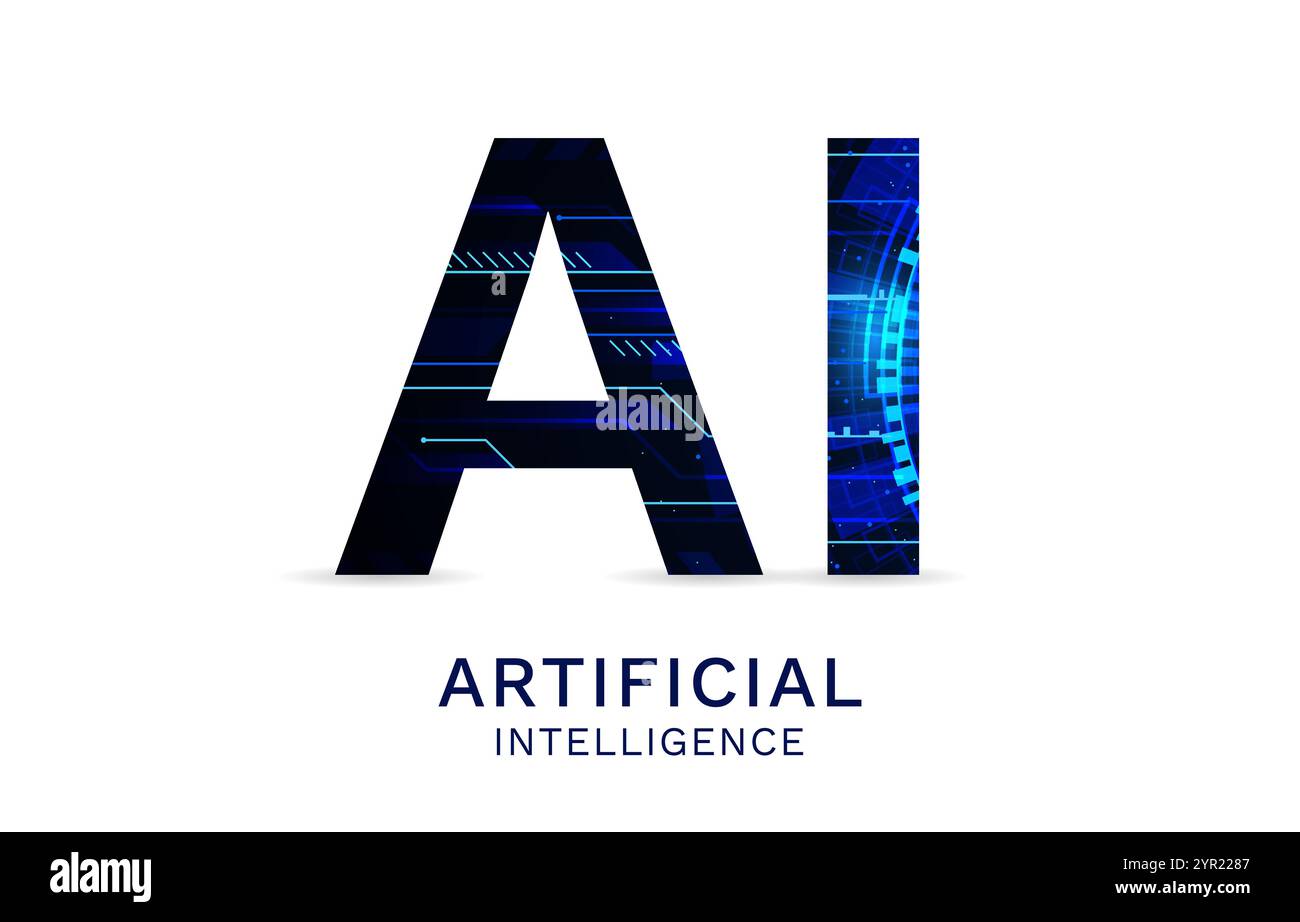 IA intelligence artificielle logo 3d tech bleu Illustration de Vecteur