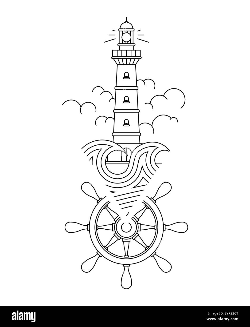 Tatouage phare isolé. Repère de navigation utilisé pour marquer les côtes. Concept tatouage symbolise l'espoir pour le meilleur, le désir de trouver le bon chemin dans LIF Illustration de Vecteur