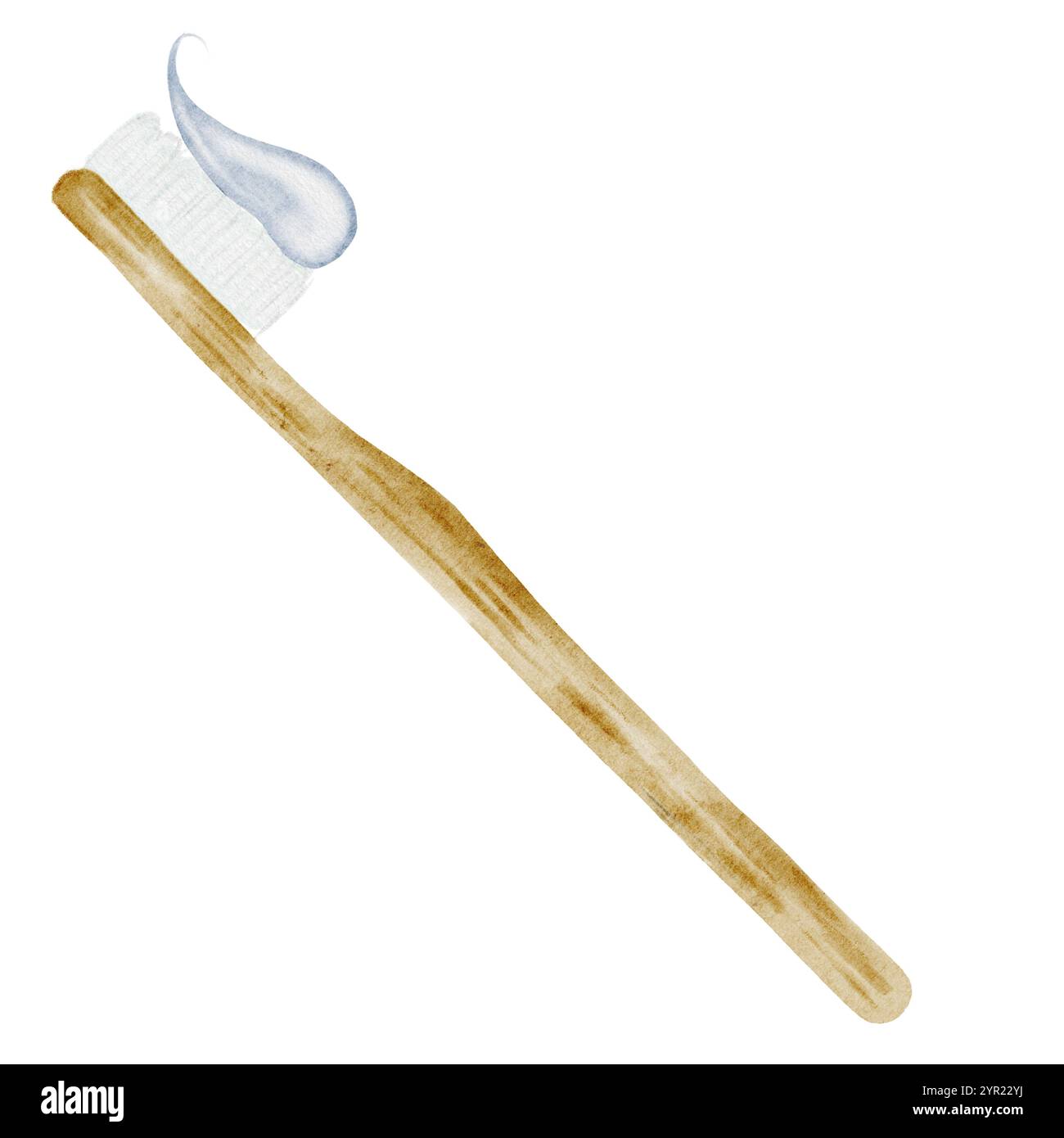 Brosse à dents à aquarelle pâteuse. Dessin à la main d'articles d'hygiène buccale. Brosse à dents écologique en bois et en bambou. La médecine clip-art. Idéal pour les affiches dans un Banque D'Images