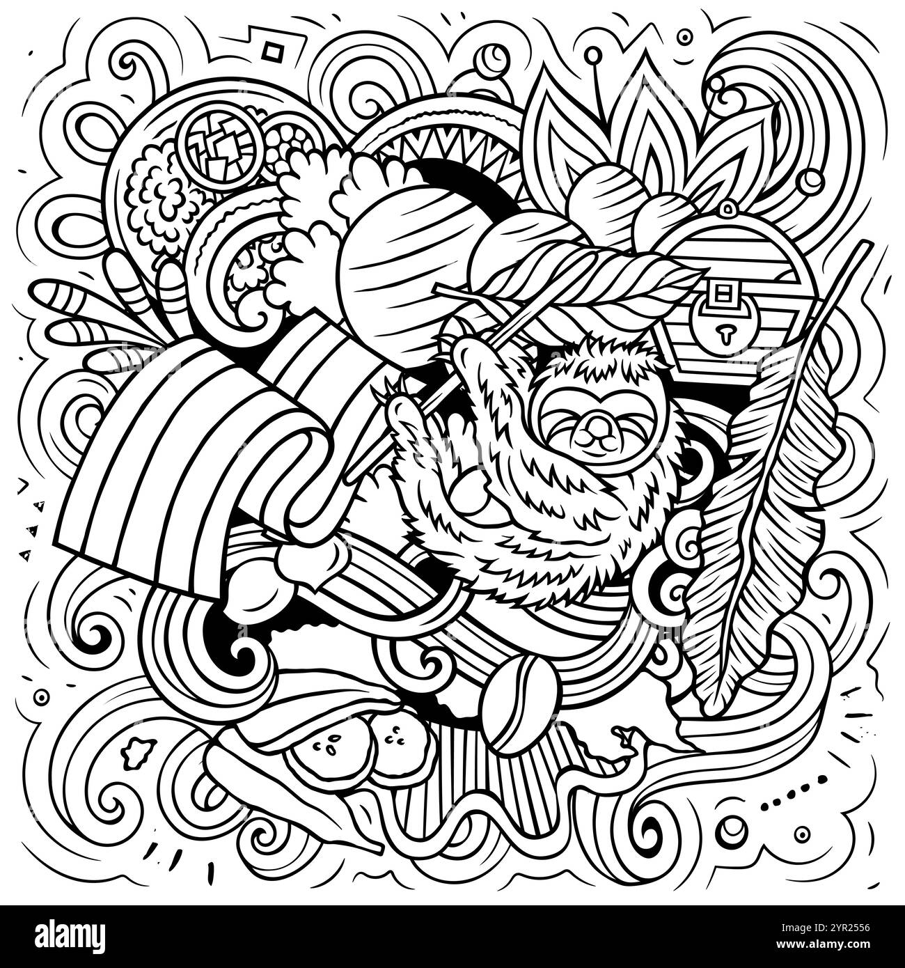 Illustration de doodle drôle de vecteur avec le thème du Costa Rica. Design esquissé, capturant l'essence de la culture et des traditions de l'Amérique centrale à travers le playfu Illustration de Vecteur