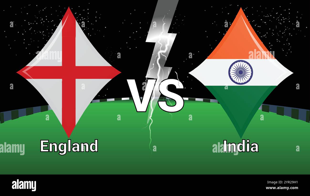 Match Stadium et Sky Stars Thunder Flash avec Angleterre vs Inde. Illustration de Vecteur