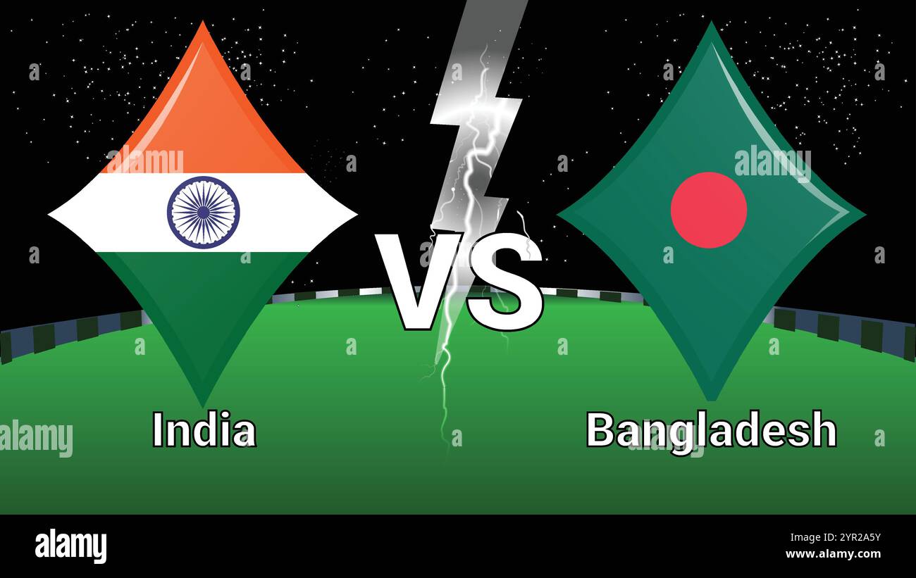 Match Stadium et Sky Stars Thunder Flash avec Inde vs Bangladesh Illustration de Vecteur