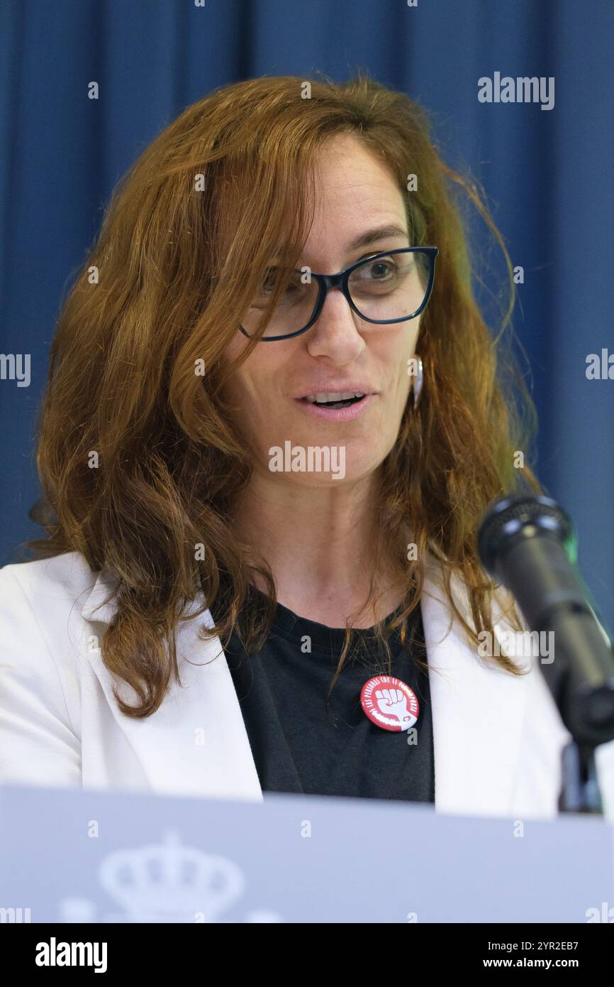 La ministre de la santé, Monica Garcia, lors de l'inauguration de la Journée mondiale de lutte contre le sida du ministère de la santé, le 02 décembre 2024 à Madrid, Espagne Banque D'Images