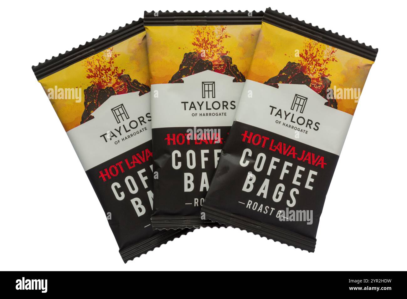 Taylors Hot Lava Java Coffee Bag sacs de café emballés individuellement isolés sur fond blanc Banque D'Images