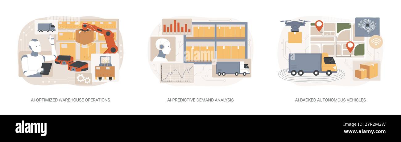 IA dans les illustrations vectorielles de concept abstrait de logistique et d'entreposage. Illustration de Vecteur