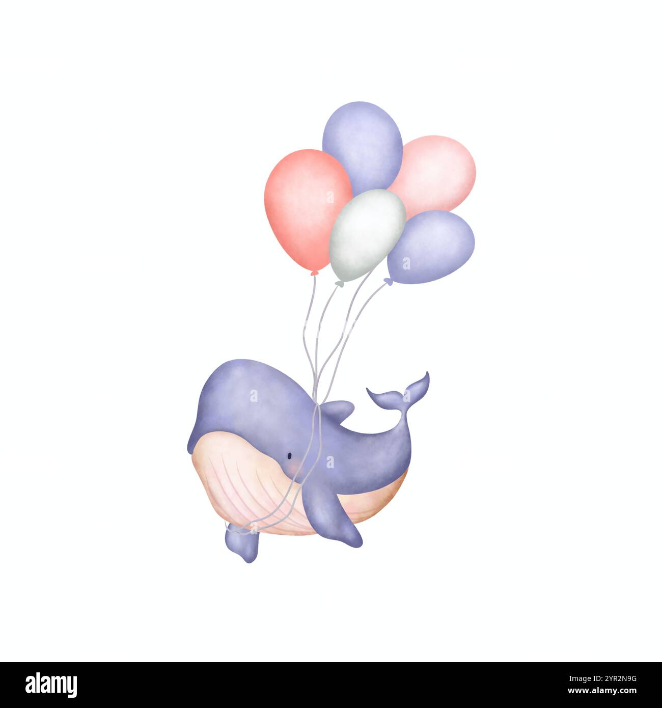 Grande baleine apporter coloré de ballon. Baleine est si heureuse dans la célébration d'anniversaire. Fête de décomposition célébrations d'enfants Banque D'Images