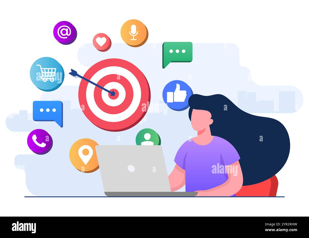 Illustration vectorielle plate de concept de marketing de médias sociaux pour la page de destination, bannière Web, application mobile, bannière, stratégie de contenu d'entreprise, web desig Illustration de Vecteur