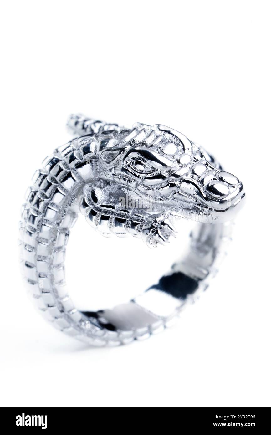 bague en argent en forme de dragon reptile Banque D'Images