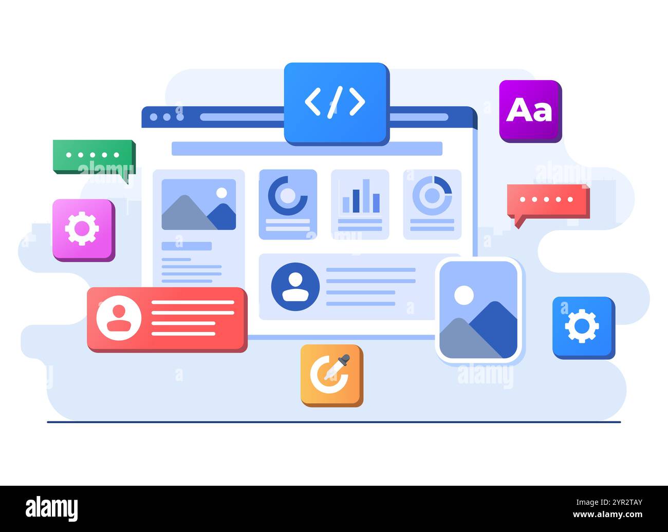 Éléments d'interface et fenêtres de navigateur sur fenêtre de navigateur, conception Web, UI UX, développement logiciel, conception Web, conception d'applications, codage, développement Web Illustration de Vecteur