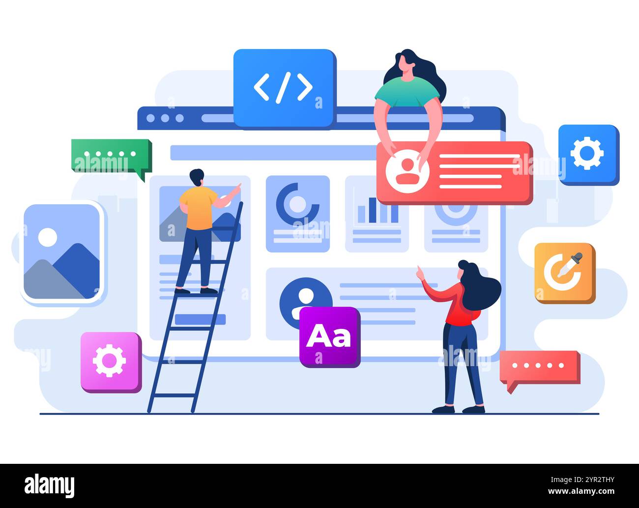 Développeurs création de site Web interface utilisateur vue de face, conception Web, UI UX, développement logiciel, conception Web, conception d'applications, codage, Web d Illustration de Vecteur