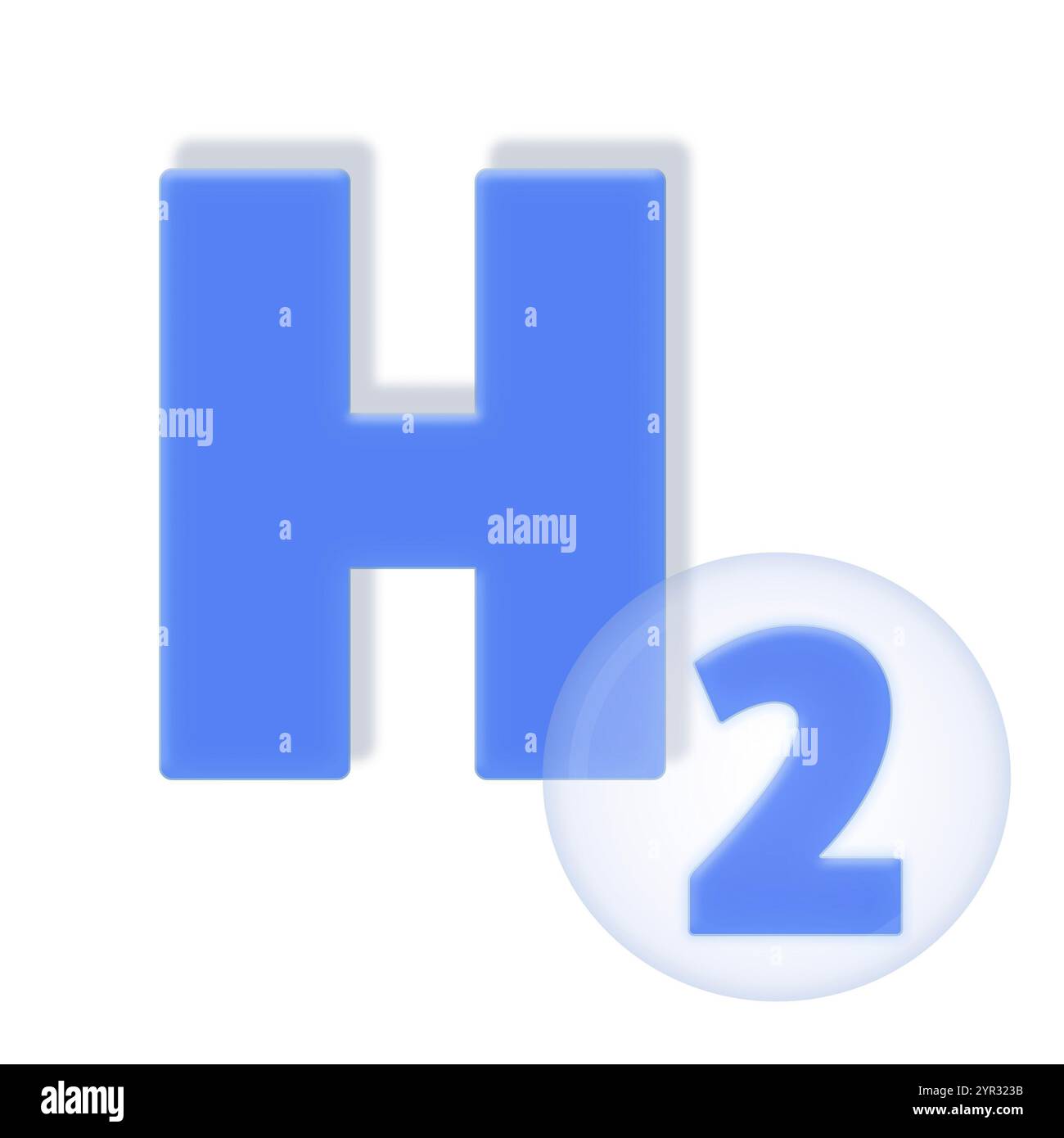 Symbole de molécule d'hydrogène en bleu tiré du tableau des éléments périodiques. Le H2 est utilisé comme énergie renouvelable pour alimenter les futurs véhicules via des piles à combustible électriques Banque D'Images