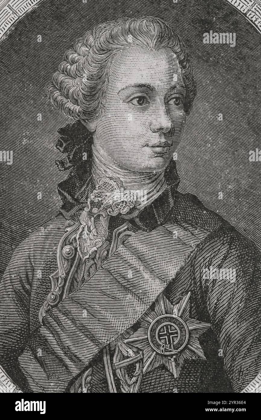 Guillaume V (1748-1806) Prince d'Orange. Stadtholder de la République néerlandaise (1751-1795). Portrait. Gravure. "Histoire de la Révolution française". Volume I, deuxième partie, 1879. Banque D'Images