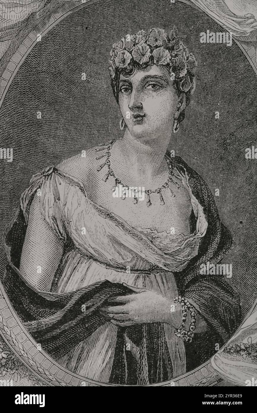 Teresa Cabarrús (Juana María Ignacia Teresa Cabarrús Galambert), dite Madame Tallien (1773-1835). Femme espagnole, maîtresse et plus tard épouse du politicien français Jean-Lambert Tallien (1767-1820). Portrait. Gravure par Pannemaker. "Histoire de la Révolution française". Volume I, deuxième partie, 1879. Banque D'Images
