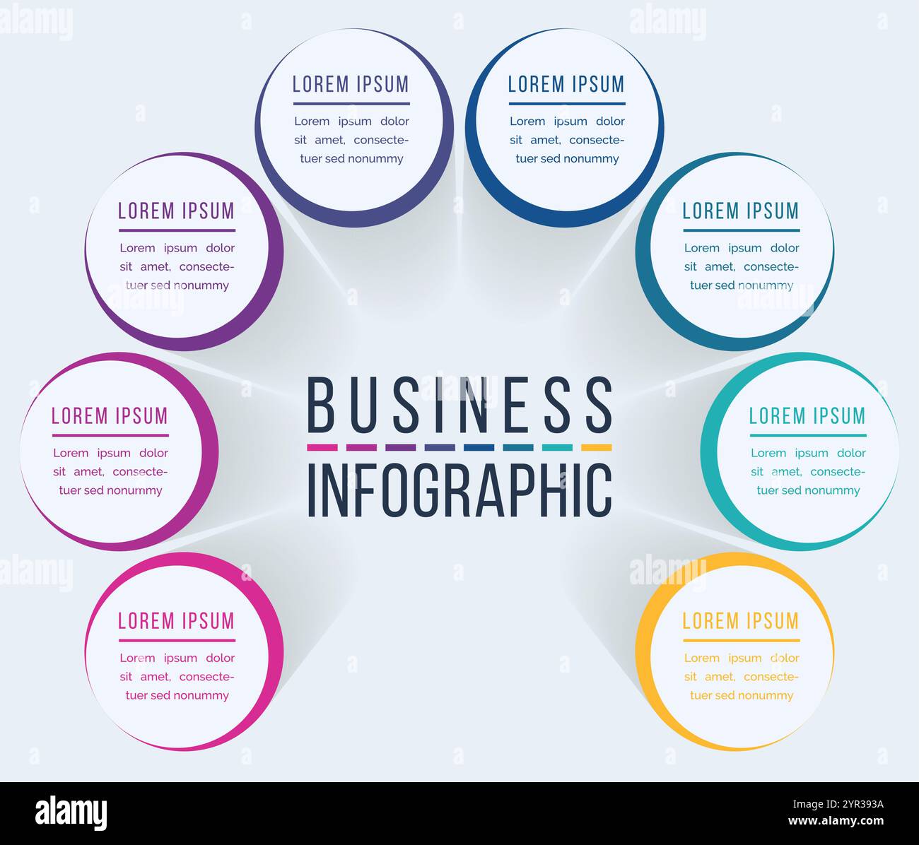 Cercle Infographie conception 8 étapes, objets, éléments ou options informations commerciales Illustration de Vecteur