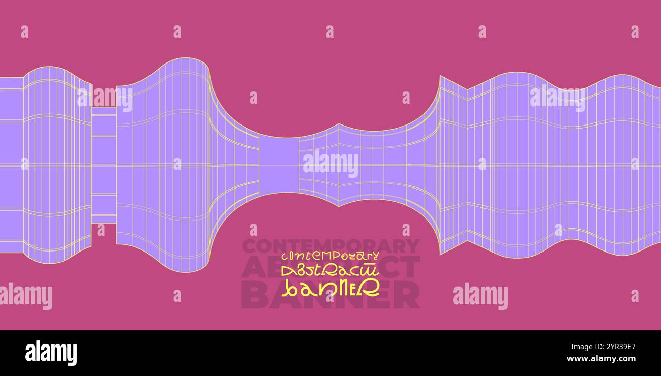 Bannière abstraite horizontale éclatante. Rotation rythmique guidée par symétrie avec touches brutalistes industrielles. Convient pour festival ou couverture minimaliste numérique. Imprimé contemporain et mouvement qui attire le regard Illustration de Vecteur