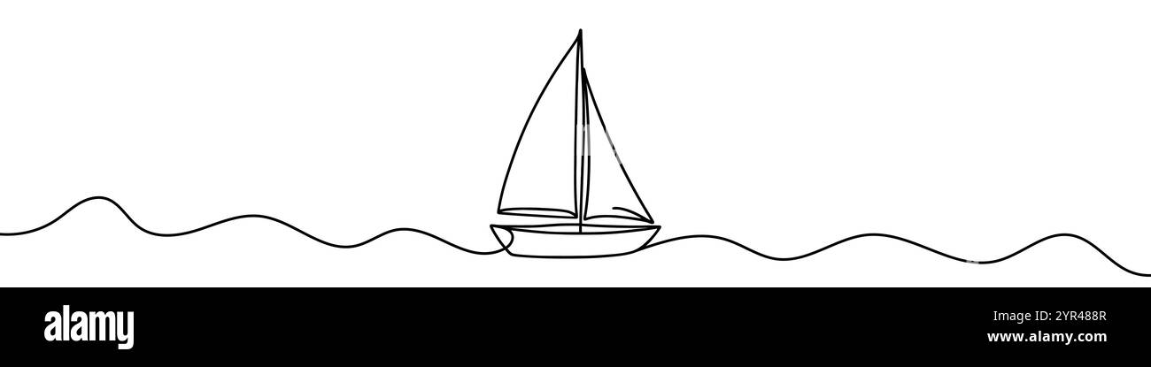 Une illustration en ligne continue d'un yacht naviguant, isolé sur fond blanc. Dessin au trait d'un yacht naviguant Illustration de Vecteur