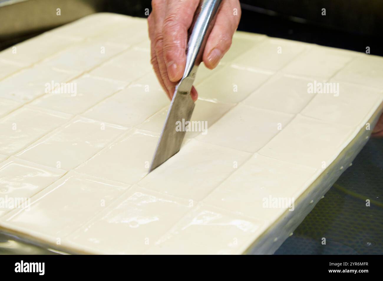 Photo de tofu coupé dans l'eau. Banque D'Images