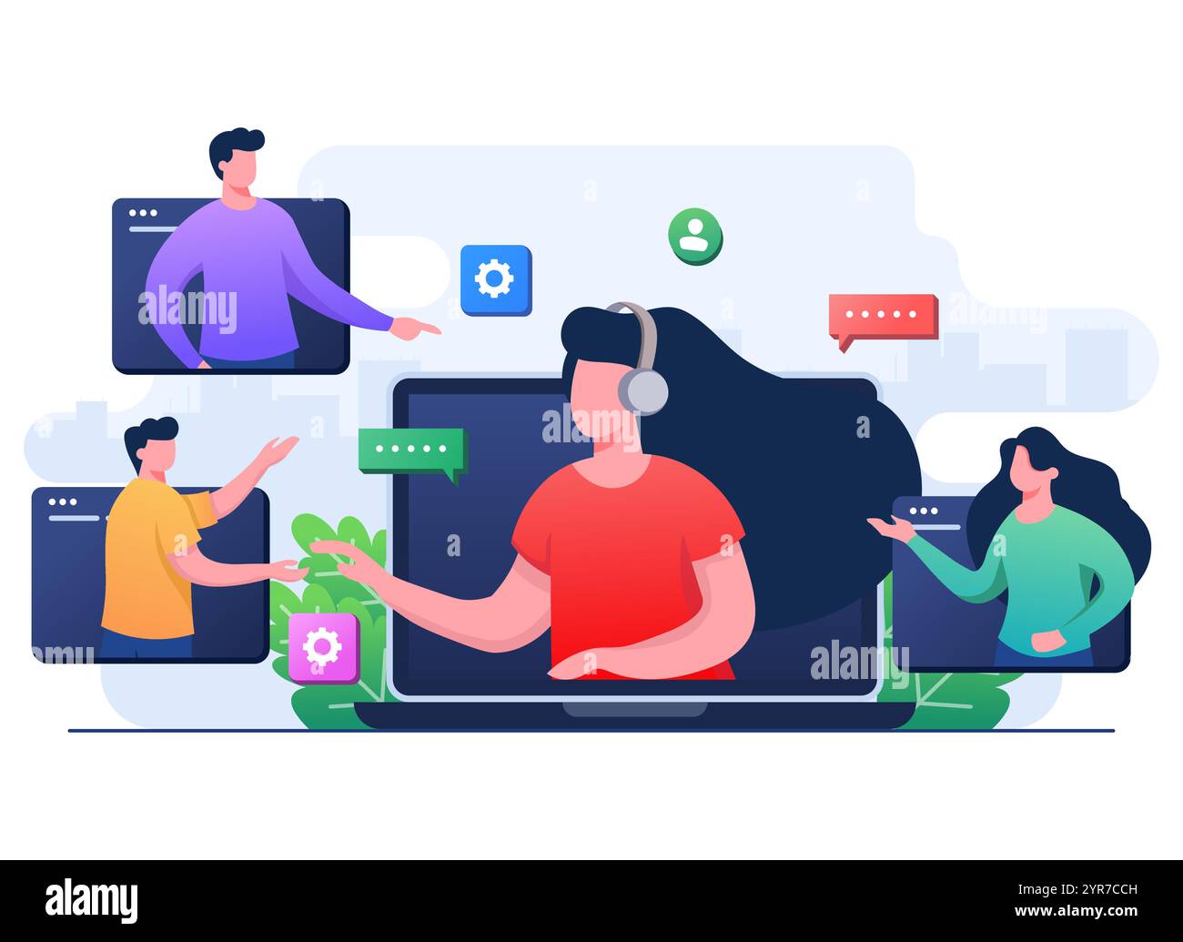 Les clients posant des questions de l'opérateur de hotline féminine illustration plate, support client en ligne, aider à résoudre des problèmes, support technique, télé Illustration de Vecteur Les clients posant des questions de l'opérateur de hotline féminine illustration plate, support client en ligne, aider à résoudre des problèmes, support technique, télé Illustration de Vecteur