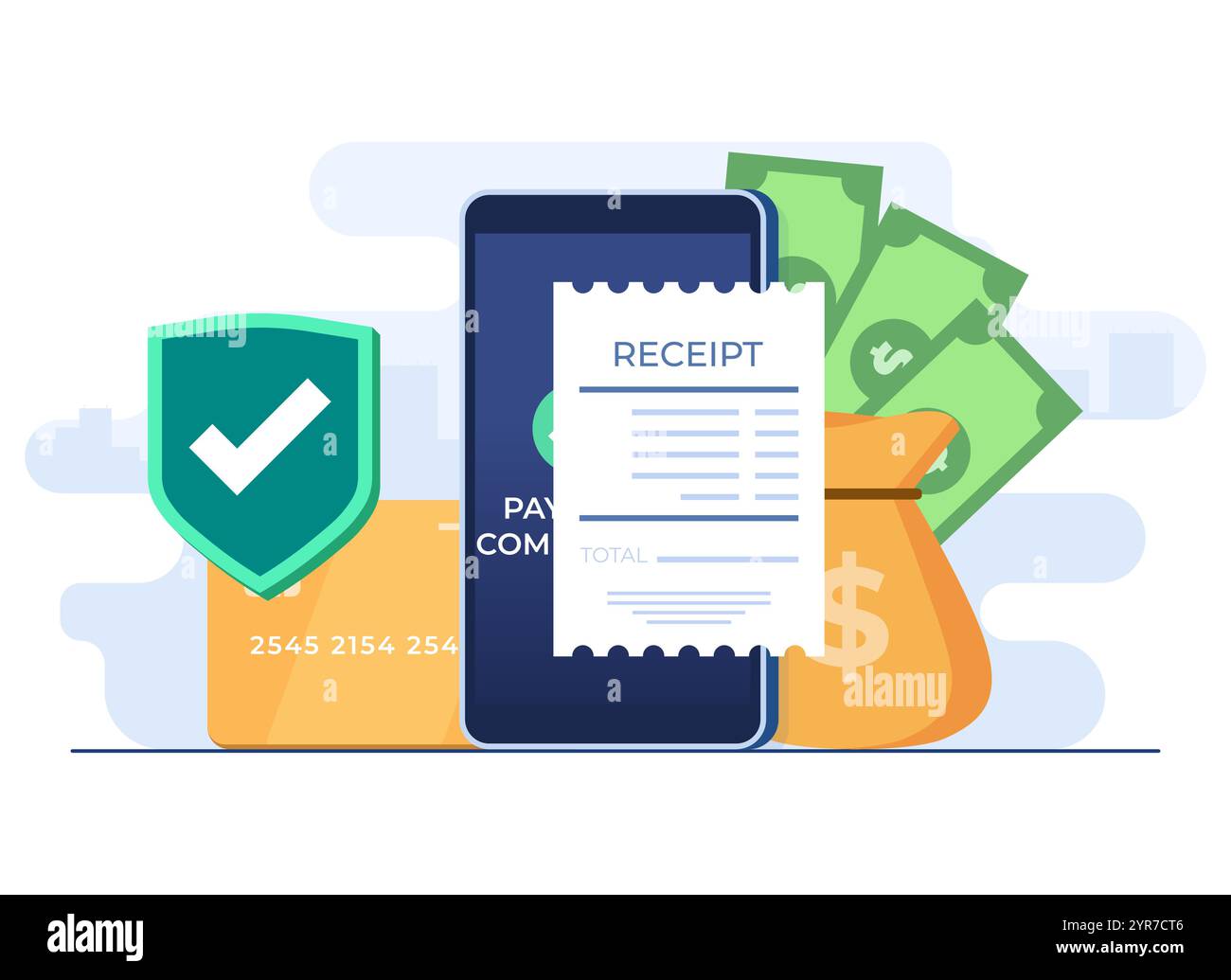 Paiement mobile en ligne avec concept d'illustration plate d'application de portefeuille, services bancaires mobiles, transfert d'argent, transaction sécurisée, portefeuille électronique, paiement sans espèces, Sendi Illustration de Vecteur