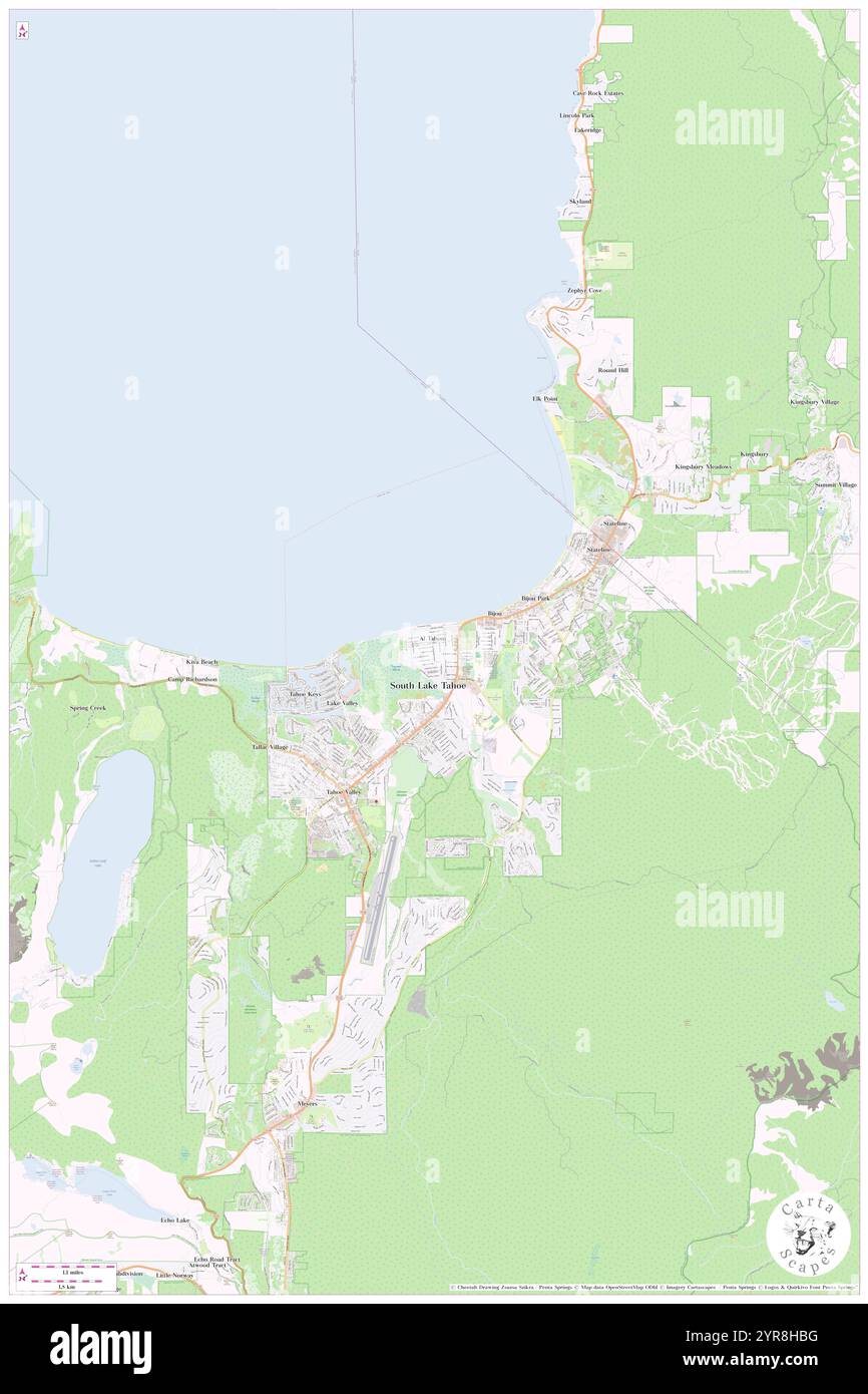 Ville de South Lake Tahoe, comté d'El Dorado, États-Unis, Californie, n 38 56' 21'', S 119 58' 58'', carte, Cartascapes carte publiée en 2024. Explorez Cartascapes, une carte qui révèle la diversité des paysages, des cultures et des écosystèmes de la Terre. Voyage à travers le temps et l'espace, découvrir l'interconnexion du passé, du présent et de l'avenir de notre planète. Banque D'Images