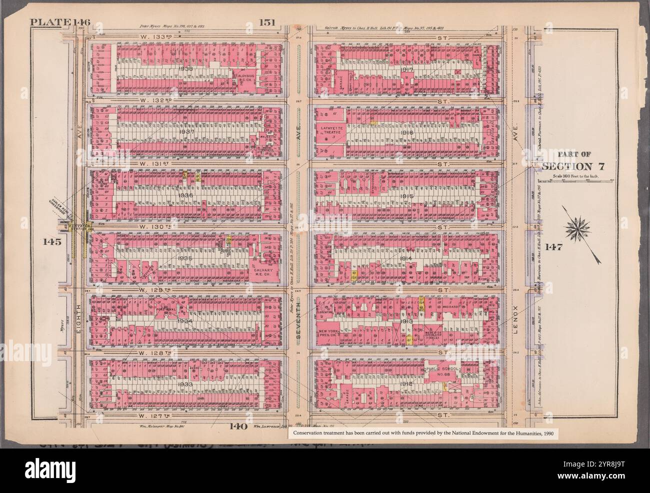 Délimitée par W. 133rd Street, Lenox Avenue, W. 127th Street et 8th Avenue, planche 146 1916 Banque D'Images