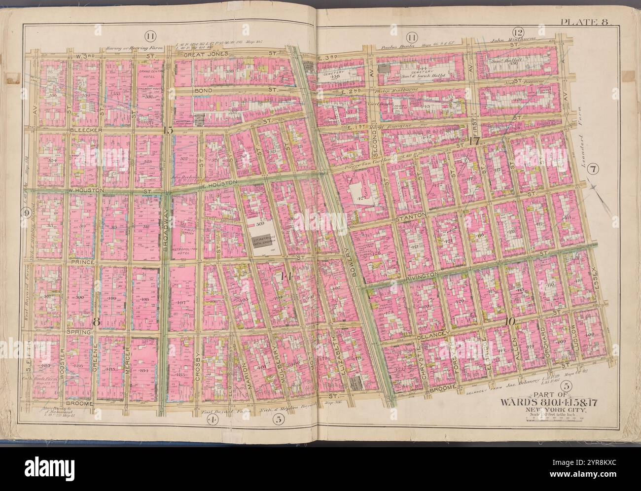 MAP Bounded by W. 3rd préparé, E. 3rd équipé, Essex Ave., Broome réunis, S. 5th Ave., planche 8 1891 par Bromley, George Washington Banque D'Images